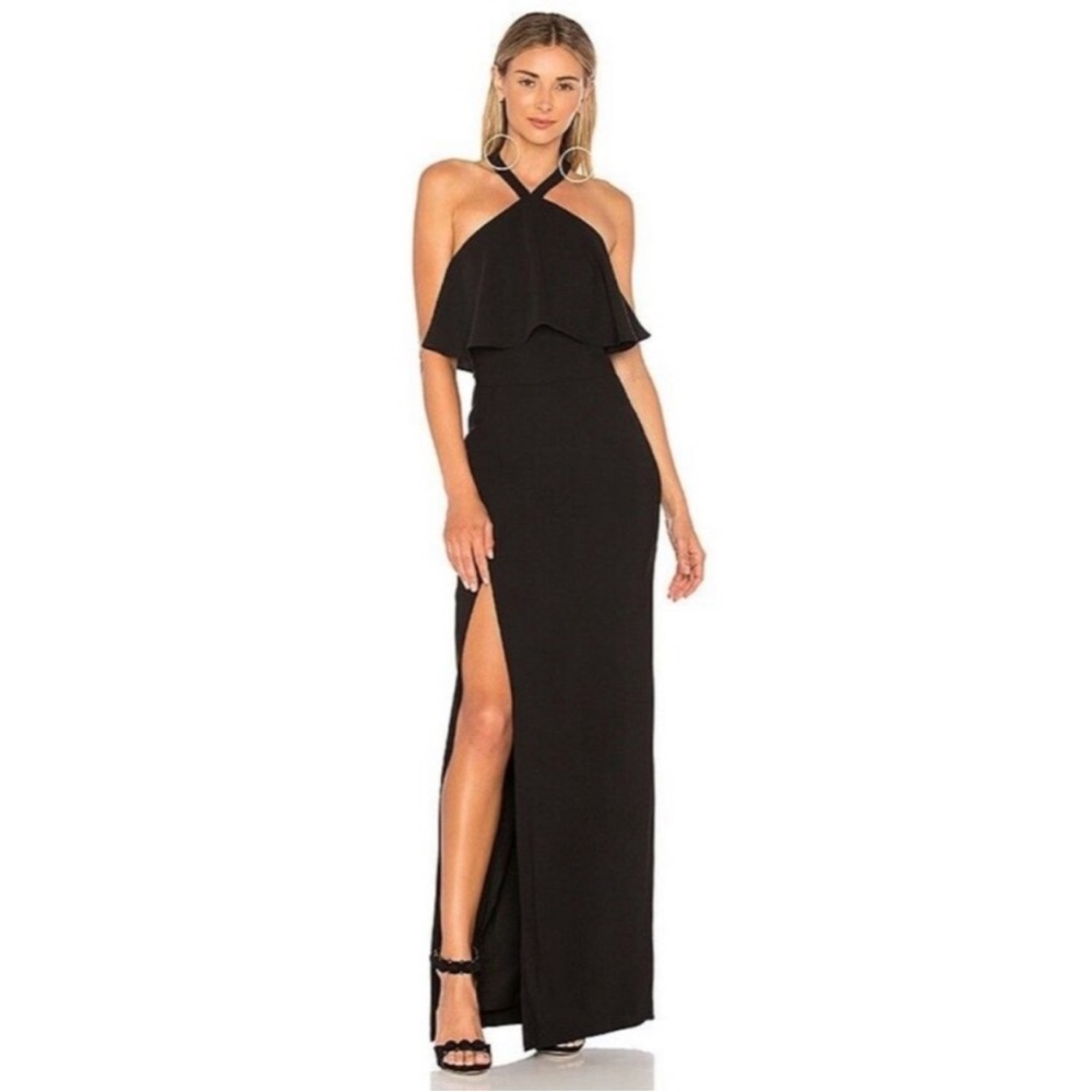Amanda Uprichard Piazza Dresa Elegant Black Halter Maxi Dress